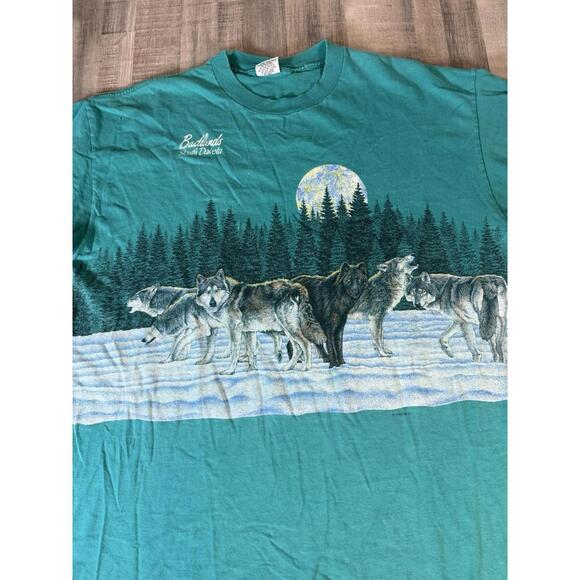 Vintage Bad Lands South Dakota Wraparound Nature T Shirt Wolf Teal Signal Tee XL - Picture 2 of 9